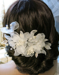 Bridal Multi Layer Chiffon Flower Hairclip, Prom Party, White Chiffon Bridal Headpiece, Flower Girl Mesh Hairclip, Wedding Big Hairpiece - KaleaBoutique.com