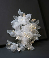 Bridal Multi Layer Chiffon Flower Hairclip, Prom Party, White Chiffon Bridal Headpiece, Flower Girl Mesh Hairclip, Wedding Big Hairpiece - KaleaBoutique.com