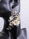 Bridal Off White Abalone Earrings, Faux Carved Seashell Crystal Hoop Earrings, Wedding Dangle Flower Hooped Earrings, Big Floral Hoops - KaleaBoutique.com