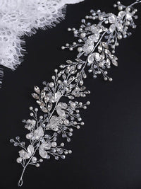 Bridal Pearl and Rhinestone Headband, Wedding Head Wreath Wire Tiara, Princess Silver Floral Hair Vine, Pearl Crystal Headpiece - KaleaBoutique.com