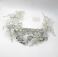 Bridal Pearl and Rhinestone Headband, Wedding Head Wreath Wire Tiara, Princess Silver Floral Hair Vine, Pearl Crystal Headpiece - KaleaBoutique.com