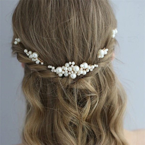 Bridal Pearl Cluster Hair Combs, Wedding Pearl Hair Pieces, Pearl Hair Combs and Hair Pin Set, Bridesmaid Pearl Hairpieces - KaleaBoutique.com