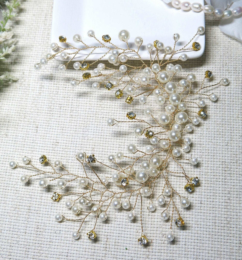 Bridal Pearl and Crystal Hair Vine Headband, Wedding Wire Pearl Head Wreath, Bridesmaid Rhinestone Pearl Hairpiece, Pearl Hair Wire - KaleaBoutique.com