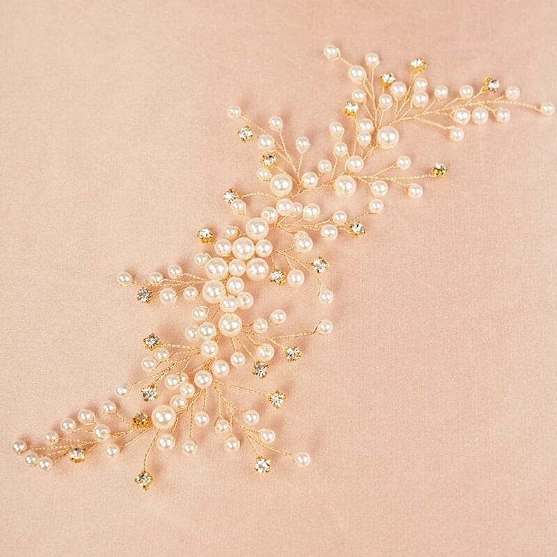 Bridal Pearl and Crystal Hair Vine Headband, Wedding Wire Pearl Head Wreath, Bridesmaid Rhinestone Pearl Hairpiece, Pearl Hair Wire - KaleaBoutique.com
