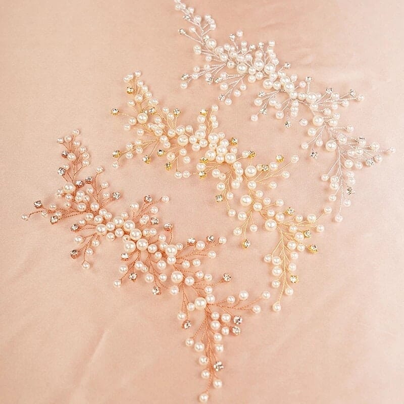 Bridal Pearl and Crystal Hair Vine Headband, Wedding Wire Pearl Head Wreath, Bridesmaid Rhinestone Pearl Hairpiece, Pearl Hair Wire - KaleaBoutique.com