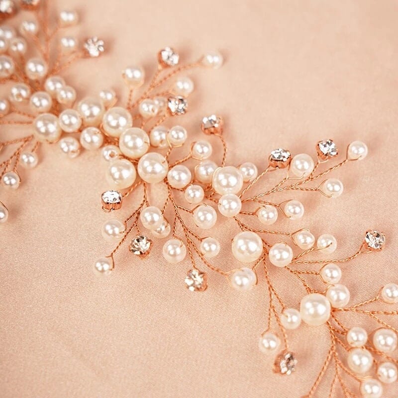 Bridal Pearl and Crystal Hair Vine Headband, Wedding Wire Pearl Head Wreath, Bridesmaid Rhinestone Pearl Hairpiece, Pearl Hair Wire - KaleaBoutique.com