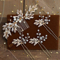 Bridal Floral Hair Comb and Hairpins 4 PC Set, Gem Hair Comb and 3 Hair Pins for Bridesmaids - KaleaBoutique.com