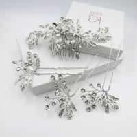 Bridal Floral Hair Comb and Hairpins 4 PC Set, Gem Hair Comb and 3 Hair Pins for Bridesmaids - KaleaBoutique.com