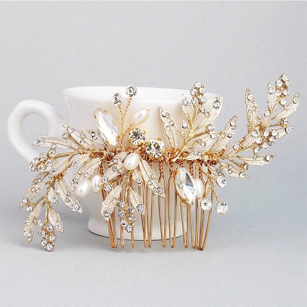 Bridal Floral Hair Comb and Hairpins 4 PC Set, Gem Hair Comb and 3 Hair Pins for Bridesmaids - KaleaBoutique.com