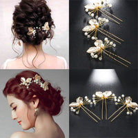 Bridal Pearl and Leaf 2 PC Hairpin Set for Wedding, Silver Leaf Floral Hairpiece, Two Embossed Metal Leaf Hairpins - KaleaBoutique.com