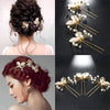 Bridal Pearl Gold Leaf 2 PC Hairpin Set for Wedding, Silver Wire Leaf Floral Hairpiece, Two Embossed Metal Leaf Hairpins, Bridesmaid Hairpin - KaleaBoutique.com