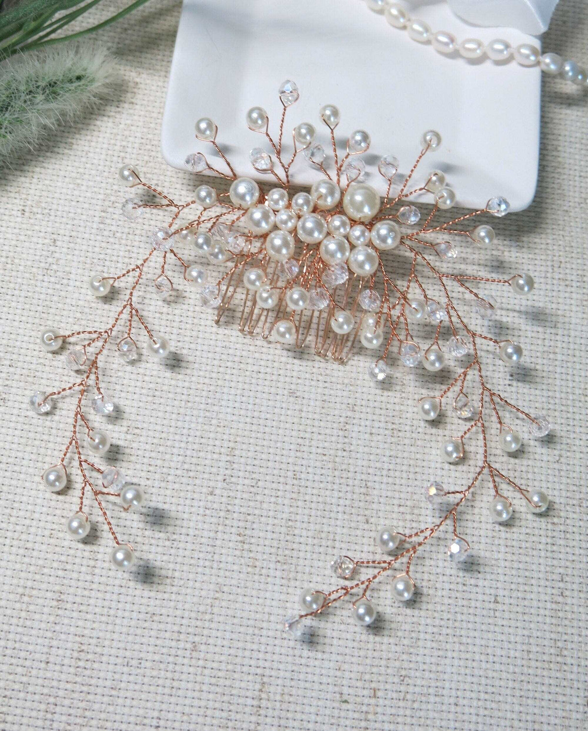 Bridal Pearl Hair Comb, Wedding Hairpiece, Bridal Pearl Head Piece, Hair Vine for Wedding, Large Bridal Hair Piece, Gold Wire Pearl Hairpin - KaleaBoutique.com