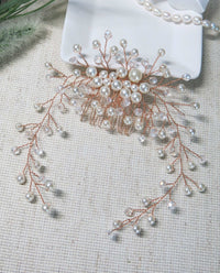 Bridal Pearl Hair Comb, Wedding Hairpiece, Bridal Pearl Head Piece, Hair Vine for Wedding, Large Bridal Hair Piece, Gold Wire Pearl Hairpin - KaleaBoutique.com