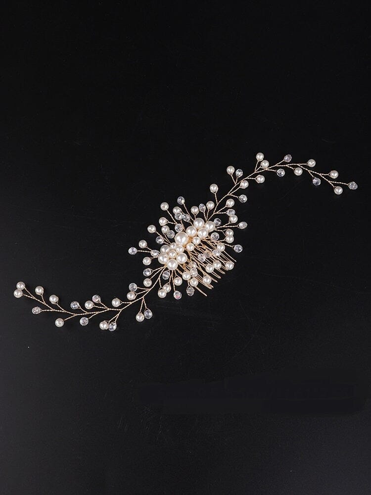 Bridal Pearl Hair Comb, Wedding Hairpiece, Bridal Pearl Head Piece, Hair Vine for Wedding, Large Bridal Hair Piece, Gold Wire Pearl Hairpin - KaleaBoutique.com
