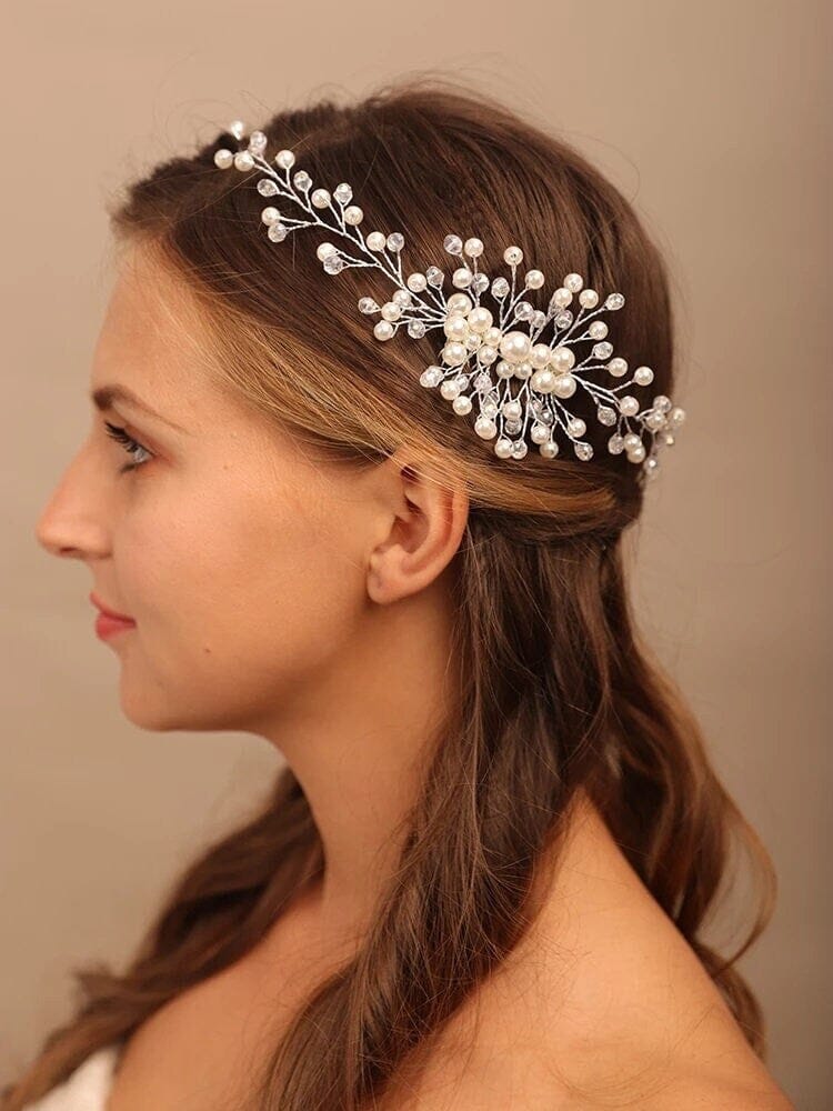 Bridal Pearl Hair Comb, Wedding Hairpiece, Bridal Pearl Head Piece, Hair Vine for Wedding, Large Bridal Hair Piece, Gold Wire Pearl Hairpin - KaleaBoutique.com