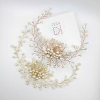 Bridal Pearl Hair Comb, Wedding Hairpiece, Bridal Pearl Head Piece, Hair Vine for Wedding, Large Bridal Hair Piece, Gold Wire Pearl Hairpin - KaleaBoutique.com