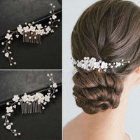 Bridal Porcelain Flower Hair Comb, White Flower Bridal Pearl Headpiece, Wedding Ceramic Floral Hair Comb Hairpiece or Floral Earrings - KaleaBoutique.com