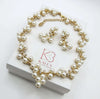 Bridal Prom Anniversary Rhinestone and Pearl Cluster Necklace Set, Gold Tone Pearl Earrings and a Choker Necklace Wedding 3 PC Jewelry Set - KaleaBoutique.com