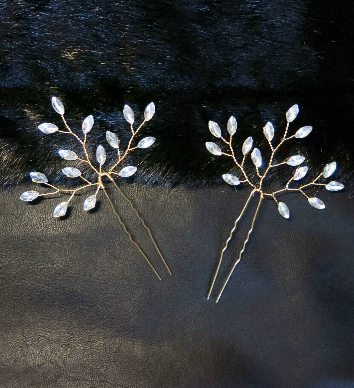 Bridal Rhinestone Crystal Hairpin 2 PC Set, Wedding Gem Branch Hair Pin Headpiece, Bridesmaid Crystal Wire Hairpiece, Set of 2 - KaleaBoutique.com