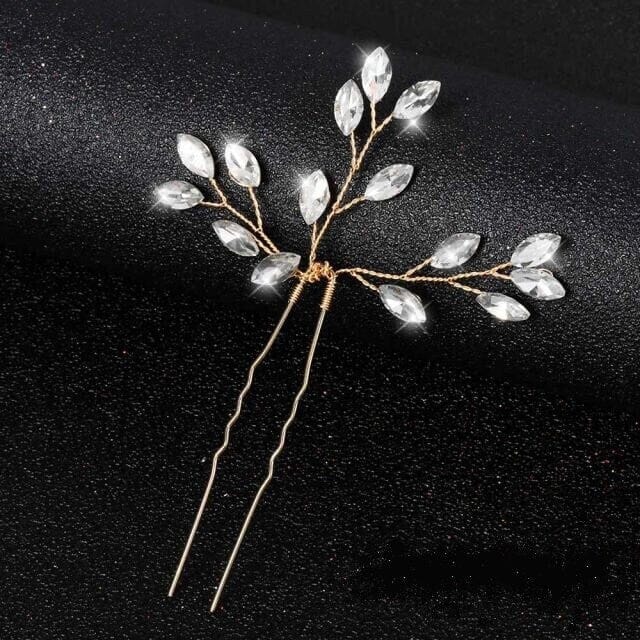 Bridal Rhinestone Crystal Hairpin 2 PC Set, Wedding Gem Branch Hair Pin Headpiece, Bridesmaid Crystal Wire Hairpiece, Set of 2 - KaleaBoutique.com