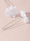 Bridal Silk Ribbon 5 PC Hairpin Set, Wedding White Floral Hairpins, Flower Girl Hairpiece Hair Pin, Bridesmaid Silk Flower Hairpin Set - KaleaBoutique.com