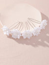 Bridal Silk Ribbon 5 PC Hairpin Set, Wedding White Floral Hairpins, Flower Girl Hairpiece Hair Pin, Bridesmaid Silk Flower Hairpins - KaleaBoutique.com