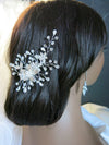 Bridal Silver Leaf Alligator Hair Clip, Crystal Floral Gem Hairpiece, Boho Wedding Flower Headpiece, Bridal Silver Hairclip - KaleaBoutique.com