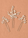 Bridal Tall Crystal Branch Wire 3 PC Hairpin Set, Wedding Pearl Hairpiece, Bridesmaid Wire Hair Pins, Crystal Floral Headpieces for Bride - KaleaBoutique.com