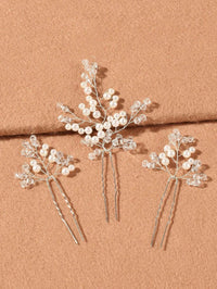 Bridal Crystal Branch 3 PC Hairpin Set, Wedding Pearl Hairpiece Set, Bridesmaid Wire Hair Pins, Crystal Floral Headpieces for Bride - KaleaBoutique.com