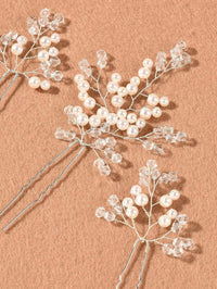 Bridal Crystal Branch 3 PC Hairpin Set, Wedding Pearl Hairpiece Set, Bridesmaid Wire Hair Pins, Crystal Floral Headpieces for Bride - KaleaBoutique.com