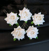 Bridal Ivory Rose 2 PC Hair Pin Set, Off-White Velvet Floral Hairpin, Wedding Bridal Party Off White Big Flower Hairpiece Set - KaleaBoutique.com