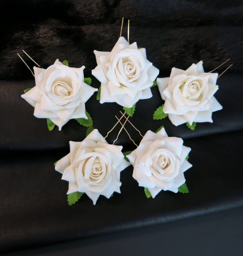 Bridal Velvet Ivory Rose 2 PC Hair Pin Set, Off-White Floral Hairpin, Wedding Bridal Party Off White Flower Hairpiece, Bridesmaid Hairpin - KaleaBoutique.com