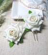Bridal Velvet Ivory Rose 2 PC Hair Pin Set, Off-White Floral Hairpin, Wedding Bridal Party Off White Flower Hairpiece, Bridesmaid Hairpin - KaleaBoutique.com