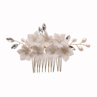 Bridal Ceramic Flower 3 PC Hairpin Set, Floral Hair Comb and 2 Hairpins, Bridesmaid Floral Headpiece, Wedding Hairpin set or Earrings - KaleaBoutique.com