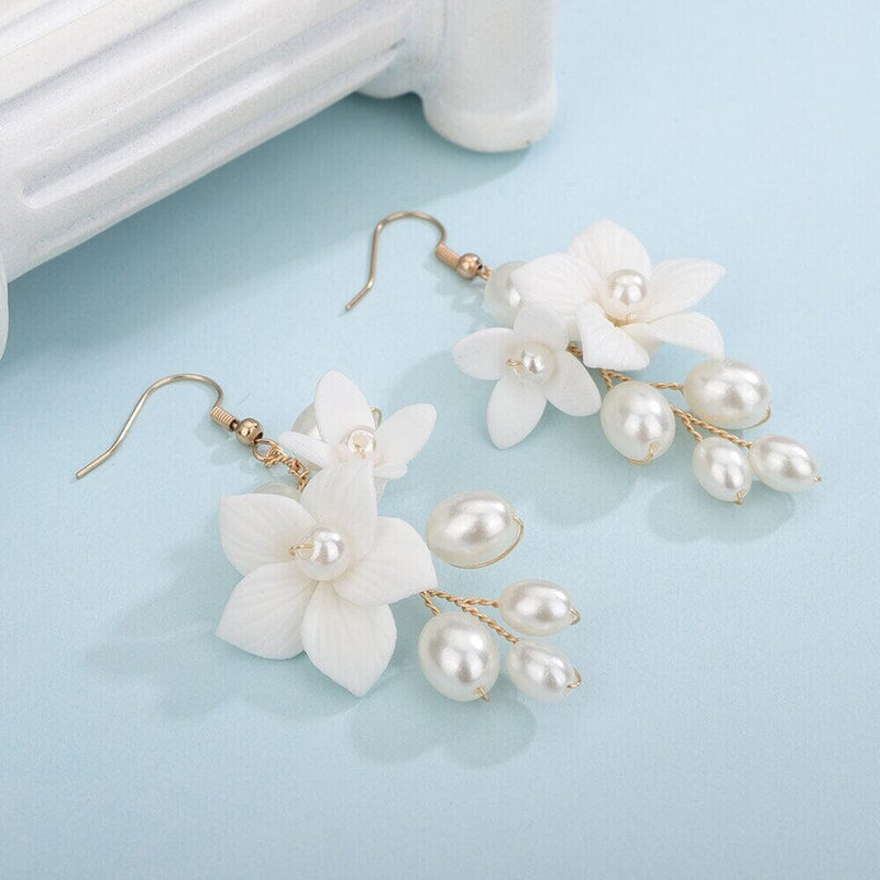 Bridal Ceramic Flower 3 PC Hairpin Set, Floral Hair Comb and 2 Hairpins, Bridesmaid Floral Headpiece, Wedding Hairpin set or Earrings - KaleaBoutique.com