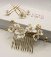 Bridal White Ceramic Flower 4 PC Hair Pin Set, Floral Hair Comb and 3 Hairpins Set, Bridesmaid Head Piece, Wedding Flower Hairpin Set - KaleaBoutique.com