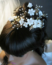 Bridal White Flower 2 PC Hairpin Set, Wedding Fabric Hair Pins, Floral Pearl Wire Hairpiece, Bridesmaid Silk Flower Hairpin 2 PC Set - KaleaBoutique.com