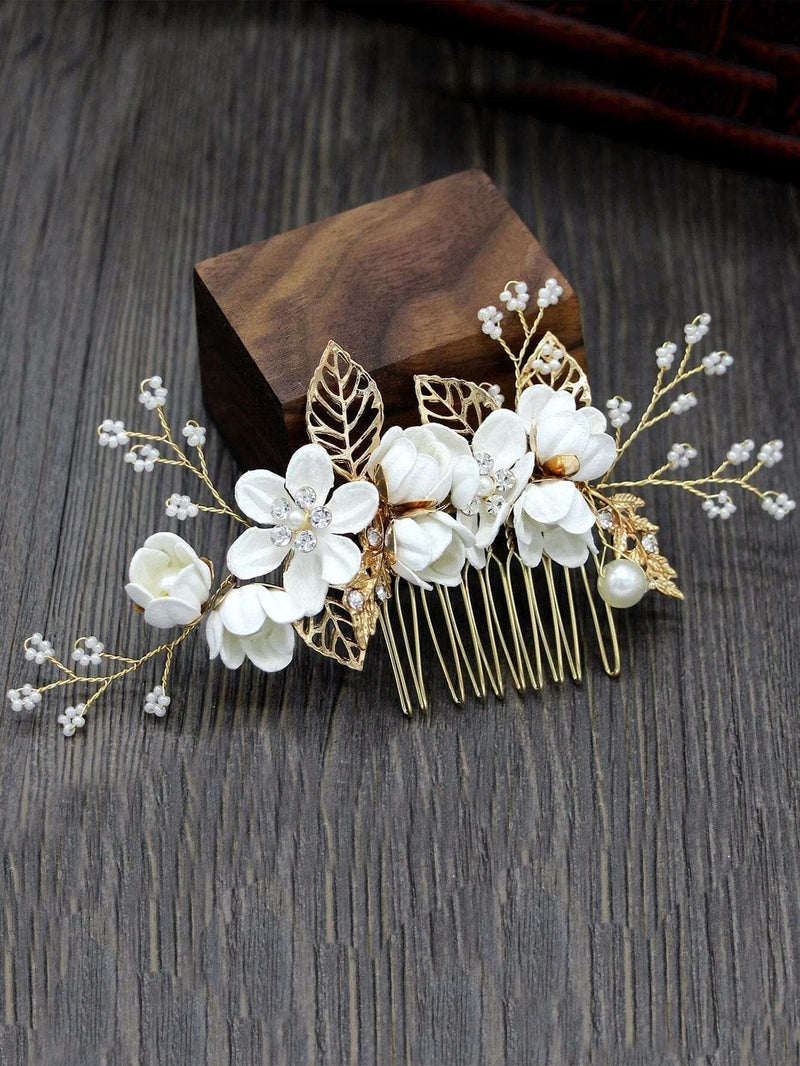 Bridal White Flower 2 PC Hairpin Set, Wedding Fabric Hair Pins, Floral Pearl Wire Hairpiece, Bridesmaid Silk Flower Hairpin 2 PC Set - KaleaBoutique.com