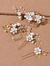 Bridal White Flower 2 PC Hairpin Set, Wedding Fabric Floral Pearl Wire Hairpiece, Bridesmaid Silk Flower Hairpin, Bride Party Flower Hairpin - KaleaBoutique.com
