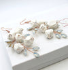 Bride Ceramic Flower Earrings, Opal Crystal Leaf Earrings, Wedding Rose Gold Dangles, Hand Wired White Floral Bridal Tassel Earrings - KaleaBoutique.com