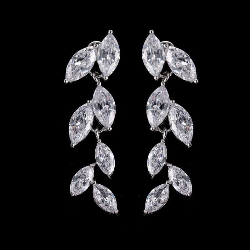 Bridesmaid Crystal Leaf Earrings, Wedding CZ Diamond Dangle Studs, 14K Gold Plated Stud Earrings, Bridal Fashion Earrings - KaleaBoutique.com