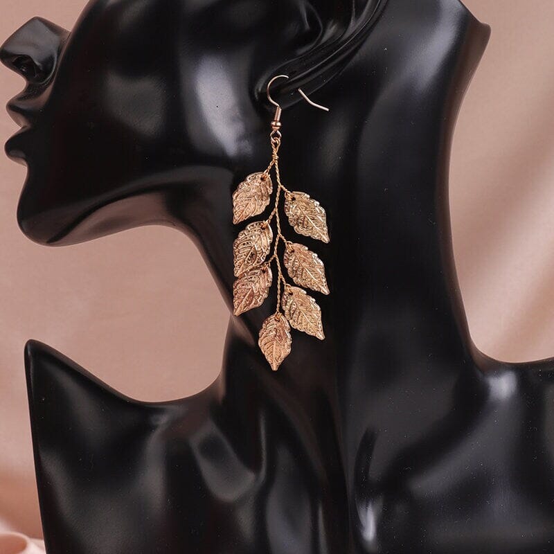 Bridesmaid Embossed Leaf Earrings, Bridal Long Layered Earrings, Handmade Bridal Boho Golf Leaf Earrings or Hairclip - KaleaBoutique.com