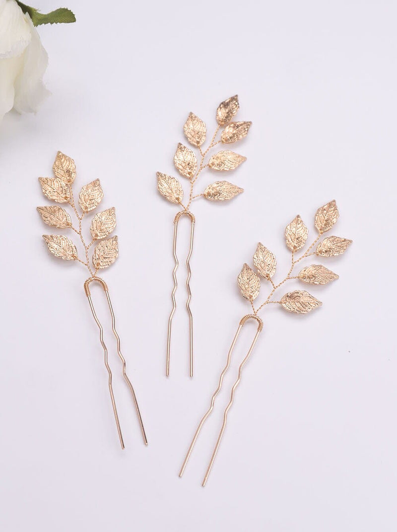 Bridesmaid Embossed Leaf Earrings, Bridal Long Layered Earrings, Handmade Bridal Boho Golf Leaf Earrings or Hairclip - KaleaBoutique.com