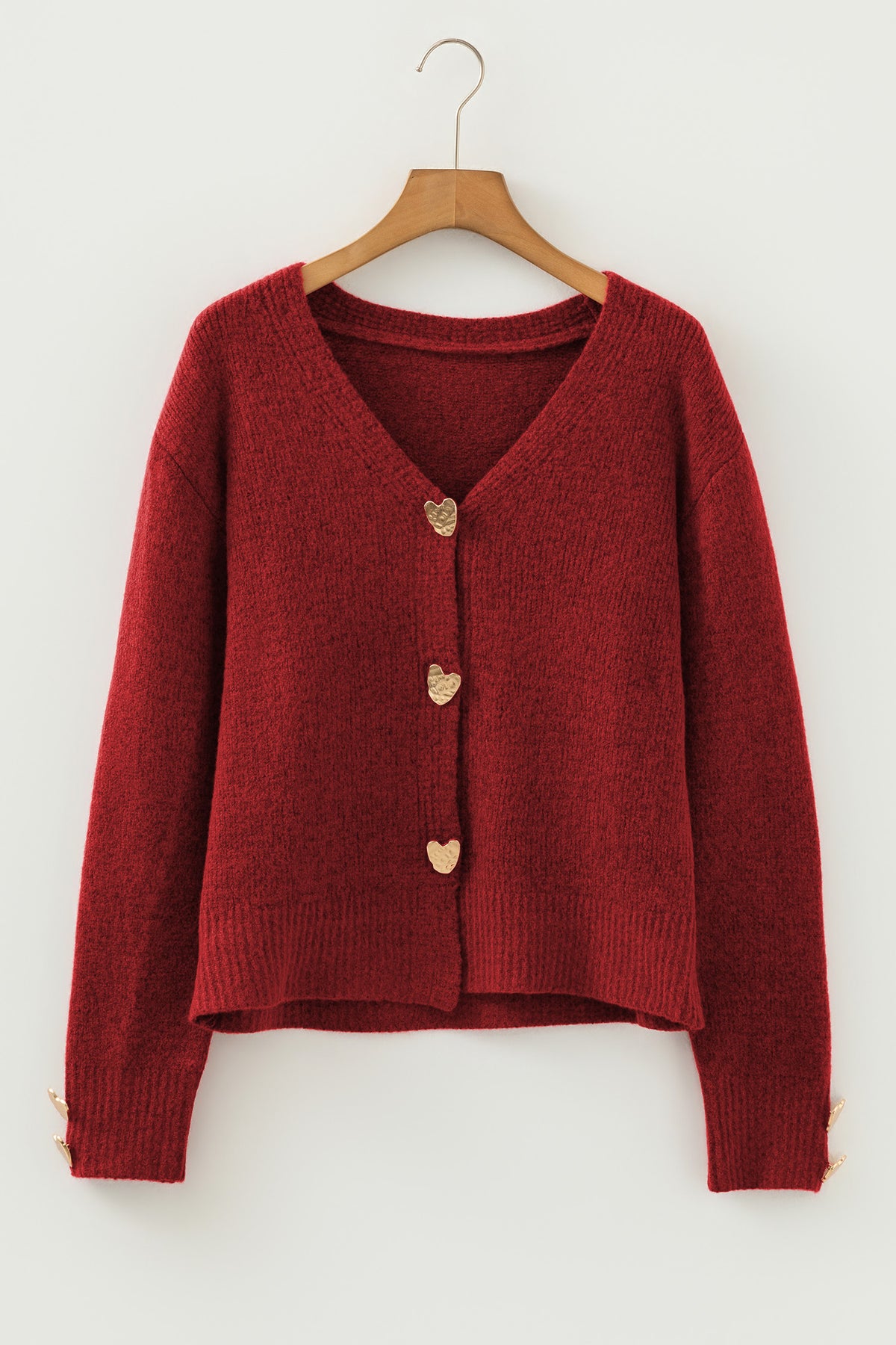 KaleaBoutique Comfortable Heart Metal Button V Neck Cardigan Sweater - KaleaBoutique.com