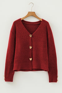 KaleaBoutique Comfortable Heart Metal Button V Neck Cardigan Sweater - KaleaBoutique.com