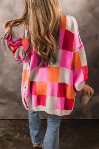 KaleaBoutique Stylish Light Checkered Drop Shoulder Exposed Seam Open Front Cardigan - KaleaBoutique.com