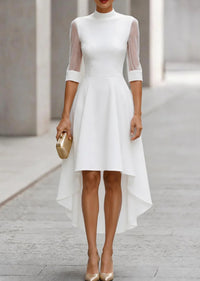 Women's High-Neck Sheer-Sleeve High-Low Dress - KaleaBoutique.com