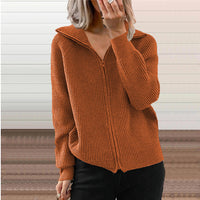 Women's Ribbed Full-Zip Collared Cardigan - KaleaBoutique.com