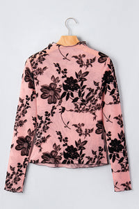 KaleaBoutique Stylish Retro Floral Print Mesh Long Sleeve Pullover Blouse - KaleaBoutique.com
