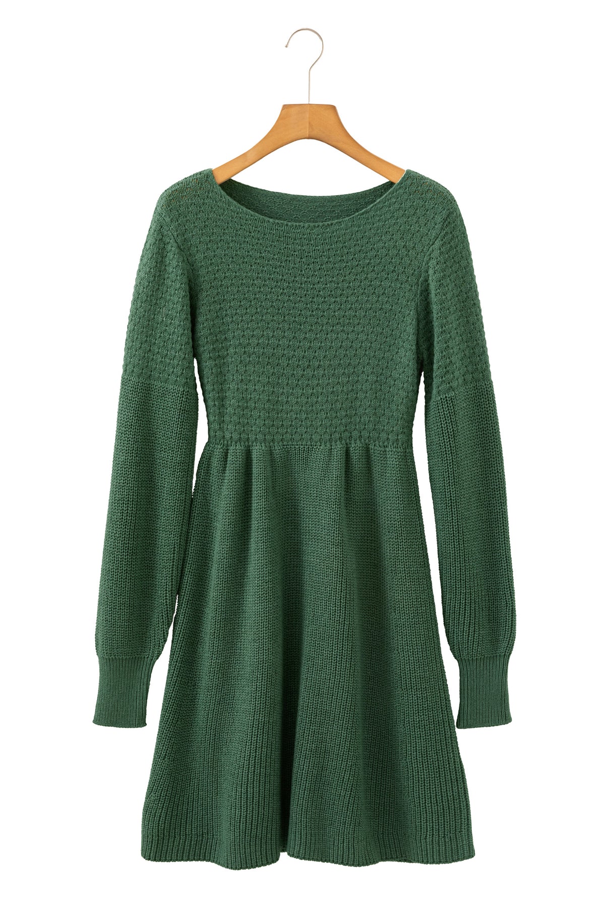 KaleaBoutique Comfortable Solid Lantern Sleeve Empire Waist Short Sweater Dress - KaleaBoutique.com